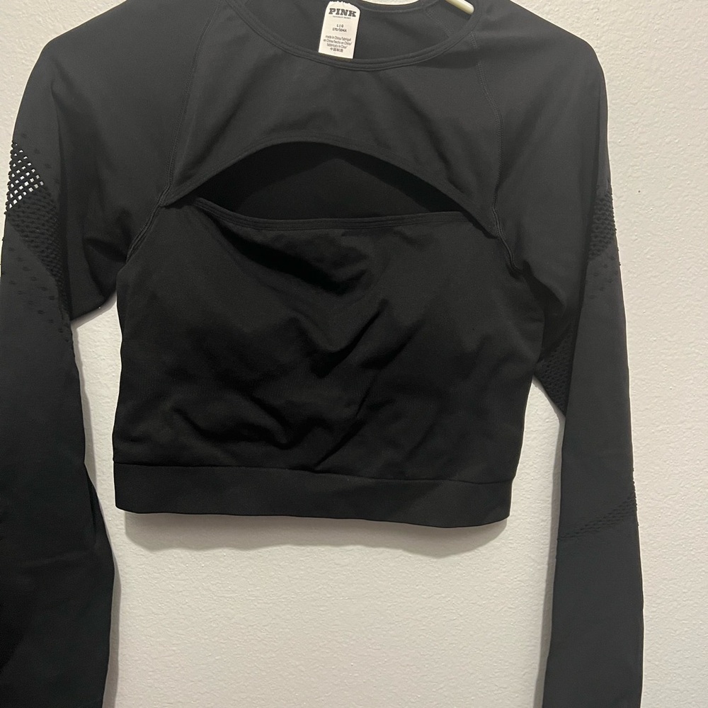 PINK Victoria's Secret Black Mesh Sleeve Crop Top